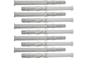 AERZETIX - C67093 - Juego de 10 tacos universales Ø12x160mm con brida biselada/fresada - en poliamida - mampostería fijación hormigón ladrillo bloque cemento trabajo edificio tornillo construcción