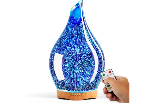 Porseme 280ml Diffuseur d'arômes en verre avec télécommande, humidificateur à ultrasons 3D soufflé à la main, silencieux,mise hors tension automatique,fonction minuterie, humidificateur pour la maison