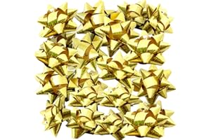 OXYN Juego de lazos de estrellas para decoración de regalos, paquetes de Navidad, cumpleaños, fiestas de boda, paquete artesanal, embalaje autoadhesivo brillante adhesivo (dorado, 6 unidades de 9 cm)