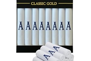 DUDU N GIRLIE 7 Pack of Mens/Gentlemens White Satin Bordered Handkerchiefs with & Blue Embroidered Initials, A, One Size