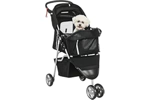 PawHut Carrito para Perros Plegable Cochecito para Mascotas Carrito para Perros Pequeños con Cesta de Almacenaje Ventanas de Malla y 2 Ruedas Universales Carga 15 kg 75x45x97 cm Negro