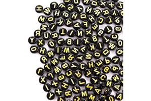 HERZWILD 1000pcs Letter Beads Acrylic Round Beads 4×7mm Mixed Black Beads with Gold Letters A-Z Round Beads for Bracelet, Choker, Jewellery Crafts. (Black-Gold)