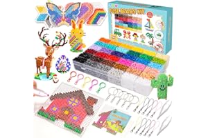 MerryXGift Fuse Beads -11000pcs Iron Beads Set for Kids 36 Colors 5mm Iron Beads for DIY Crafts with 5 Pegboards, 5 Keyrings, 2 Tweezers, Chain Accessories Gifts for Boys Girls