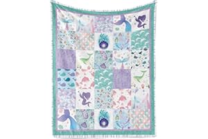 LINGQIANG Meerjungfrau Kuscheldecke für Mädchen Geschenk, Flauschig Lila Türkis Meerjungfrau Kinder Decke, Weich Flanell Fleece Wohndecke Baby Meerjungfrau Sofadecke für Kleinkind Geburtstagsgeschenk 100x130 cm