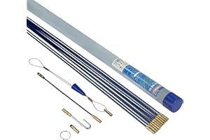 Kit de tire-câbles Faithfull – 10 mètres, 4 mm de diamètre – Kit de 15 pièces comprenant 10 tiges en fibre de verre de 1000 mm, un tire-câble de traction et un tube de rangement