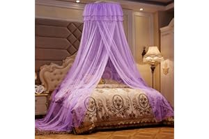 Beyeutao Purple Bed Canopy Lace Mosquito Net Kids Bed Canopy Round Dome Bed Canopy Bed Tent Play Tent Mosquito Net for Girls Boys Room Decoration Present.
