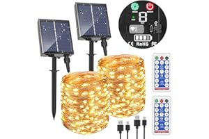 AUOPLUS [2 Stück] Solar Lichterkette mit Typ-C-Anschluss,2x20M 200 LED Kupferdraht Solarlichterkette für Außen mit 8 Modi,Fernbedienung&Timer,IP65 Wasserdicht für Garten&Party