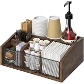 Wooden Coffee Shop Organizer, 5 Compartment Coffee Shop Accessories Organizer with Dividers for Office - Perfect for Napkins,