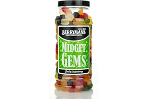 Original Midget Gems Retro Jelly Gummy Sweets Gift Jar By Berrymans Sweet Shop - Classic Sweets, Traditional Taste.