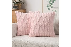 MIULEE Cushion Covers Fluffy Plush Pillowcase 2 Pack Wool Throw Pillow Case Decorative Throw Pillow Cover Elegant With Fluffy Plush Home for Sofa Bedroom Living Room 45 x 45 cm 18 x 18 Inch Pink