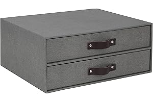 Bigso Box of Sweden BIRGER Pudełko z szufladami na dokumenty i artykuły biurowe – organizer na biurko z 2 szufladami – system odkładania z płyty pilśniowej i papieru o wyglądzie lnu, kolor szary