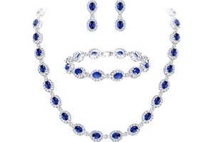 EVER FAITH Parure Gioielli Donna Zircone Matrimonio Nuziale Ovale Goccia Collana Orecchini Braccialetto Set Argento-Fondo