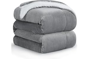 Aisbo Plaid Canape Polaire en Sherpa - Couverture 220x240 Jete de Canape Hiver, Plaid Canapé 220 x 240 Gris Mouton 2 Personnes Doux et Chaude