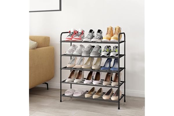 Lukzer Metal 5 Layer Shoe Rack Storage Organizer Stand for Door Entrance Dormitory DIY Home, Living Room, and Balcony D cor Stand (Black/23 x 66.5 x 82 cm) CH-075