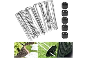 HTRTRR 100 Picchetti a U da 15 cm in Acciaio Zincato + 100 Rondelle – Ganci da Giardino Robusti per Fissare Erba Sintetica, Teli Antierba, Teli Pacciamatura, Reti e Materiali da Giardino
