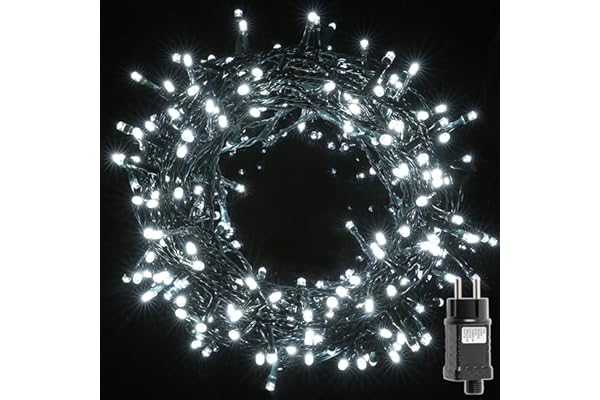 H HANSEL HOME Guirnalda Luces Led de Navidad Luces de Árbol de Navidad Uso Interior/Exterior IP44 Impermeable Cable Verde (Luz Blanco, 100 Leds 5M)