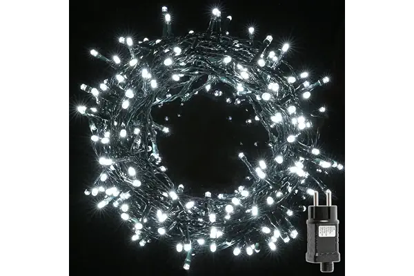H HANSEL HOME Guirnalda Luces Led de Navidad Luces de Árbol de Navidad Uso Interior/Exterior IP44 Impermeable Cable Verde (Luz Blanco, 100 Leds 5M)