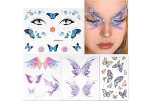 BETESSIN 4 hojas de tatuajes temporales para ojos mujer, mariposa, alas de ángel, tatuajes adhesivos de maquillaje para fiesta, baile