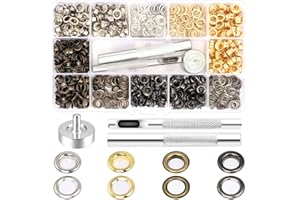 Bubuyun 400 Stück Ösen Werkzeug Kit 5mm Kupfer Mehrfarbig Ösenzange Metallösen mit Installation Werkzeuge Planenösen Grommet Werkzeuge Ösen Scheiben Tüllen-Kit mit Box DIY Kleidung Leder (4 Farbe)