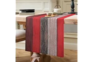 Hanrunsi Tischläufer Rot Leinen Bunt Bauernhaus Retro Scheunenholz Textur Orange Braun Tischläufer Rot 40 x140 cm für Esstisch Bauernhaus Party Hochzeit Picknicks im Freien Küchendekoration