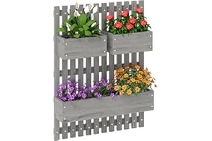 Outsunny Wall-mounted Wooden Garden Planters with Trellis, Drainage Holes and 3 Movable Planter Boxes, Wall Raised Garden Bed for Patio, Grey