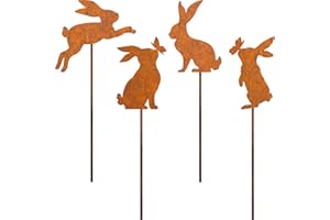 JYUECIAN Coniglietto di Pasqua Ruggine Decorazione da Giardino Uccelli in Metallo Arrugginito Spina da Giardino