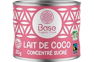 Lait de Coco BIO Concentré Sucré 210g | Vegan | Sans Additifs | Sans Lactose | Equitable | Recette sucrée | Pâtisserie | Dessert | Boisson Chaude | Sans BPA | BASE ORGANIC FOOD