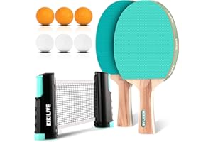 KIKILIVE 2 Player Table Tennis Set, Ping Pong Set with Retractable Net, 2 Rackets, 6 Balls & Carry Bag, Portable All-in-One For Indoor Outdoor