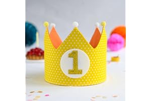 LG LITTLE GOODS Little Goods - Geburtstagskrone - wendbare - Stoffkrone - Krone Kinder Mädchen Junge - Krone inklusive austauschbarer Zahlen - Kindergeburtstag - Gelb - Gelb-Gold