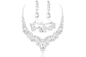 MILACOLATO Crystal Bridal Jewelry Set para Mujer Rhinestone Collar Pendientes Pulsera Boda Dama de Honor Regalos en Forma con Vestido de Novia