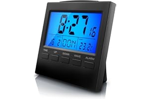 ‎CSL-COMPUTER CSL - Reisewecker Funk digital - Funkwecker mit Temperaturanzeige - DCF Funkuhr - 3,3 Zoll LCD-Display mit Blauer LED Hintergrundbeleuchtung - Wecker mit Innen- Datums- und Wochentagsanzeig