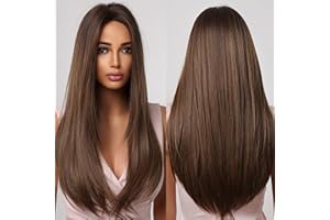 Allbell Brown Bob Perücke mit Bangs für Frauen Kurze Wellige Schulter Länge Haar Synthetisch