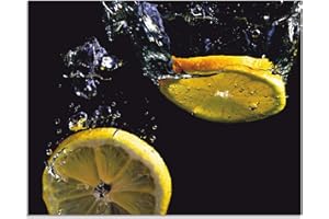 ARTland Spritzschutz Küche aus Alu für Herd Spüle 70x55 cm (BxH) Küchenrückwand mit Motiv Essen Obst Früchte Zitrone unter Wasser Modern Dunkel T5HA