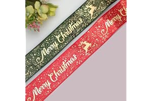 ‎ASOENTIWOX 2 Rollen Geschenkband Rot + Grün, Schleifenband Weihnachten (20MM X 22.5M) Gold Elch Christmas Muster Weihnachtsband für Weihnachtsdekoration Geschenkverpackung