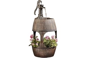 SERENITY WATER FEATURES Durable Traditional Pump Barrel Water Feature with Flower Planter for Indoor & Outdoor Use H88cm