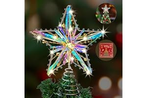 WHOLEV Adornos para la Copa del árbol Cinta Reflectante, 25 cm Adorno de Estrella Reflectante para árbol de Navidad, 15 Luces LED Adorno para árbol de Navidad para Decoración Navideña en Casa Fiesta