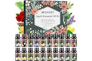AESHORY Set de Aceites Esenciales para Humidificador 20 X 5ML, 100% Naturales Aromaterapia Aceite Esencial para Difusor Aroma, SPA, Masajes - Lavanda, Árbol de Té, Menta, Bergamota, Eucalipto, Clavo