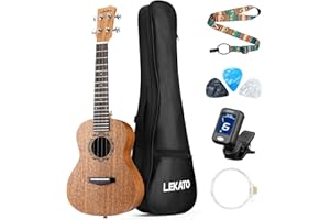 LEKATO 23 Inch Concert Ukulele Kit for Adults - Mahogany Hawaii Ukulele Set with Gig Bag/Tuner/Strap/Picks/Strings, Gift for Beginner