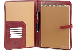 NODA Leather Pad Folio, Executive Folio A4, Echtes Leder Portfolio, Professioneller Notizbuchhalter, Leder Business Ordner für Damen und Herren (Rot)