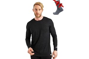 Merino.tech Camiseta Lana Merino Hombre Manga Larga— 100% orgánica de Lana Merino Camisetas Manga Larga Hombre Capa Merino Base Layer