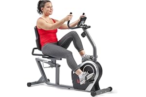 SUNNY HEALTH AND FITNESS Sunny Health & Fitness Exercise Bike for Home Use, Magnetic Recumbent Bike for Seniors, Stationary Indoor Bike with LCD Monitor, Device Holder, Quick Adjust Seat and Pulse Monitor for Cardio Training
