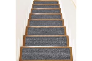 QOXEZY 15Pcs Stair Treads Mats Anti Slip Grey Stair Treads 4X24in Large Felt Self-Adhesive Stairs Carpet