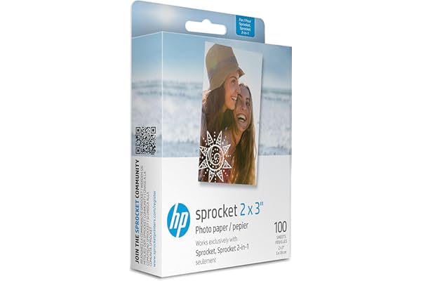 HP Sprocket Premium Zink Papier Photo Autocollant prédécoupé, 2 x 3 (5,1 x 7,5 cm) 100 Feuilles, Compatible avec Les imprimantes Photo HP Sprocket