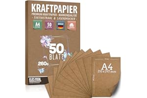 ELES VIDA Juego de papel Kraft DIN A4 260g - 21x29,7cm - para manualidades y cartón natural - Creación de etiquetas para regalos de boda vintage (50 hojas)