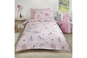 Dreamscene Unicorn Regno Copripiumino Set, Pink-Single, Policotone, Poliestere 50% Cotone, Blush