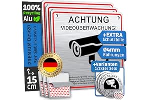 ‎SCHILDERBOXX SCHILDERBOXX® 3er Set Schild Videoüberwachung DSGVO [15x15cm, 100% Alu, 3M Tape] - Aufkleber Videoüberwacht Privatgrundstück, Kameraüberwachung Grundstück Video Überwacht, Achtung Kamera Überwachung