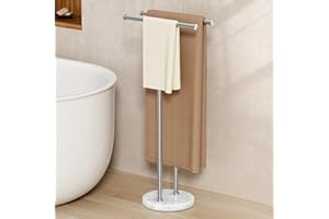 KES Porta Asciugamani da Terra 2 Braccia con Base in Marmo Pavimento Bagno Acciaio Inossidabile 18/8 Portasciugamani Spazzolato, BTH237B-2