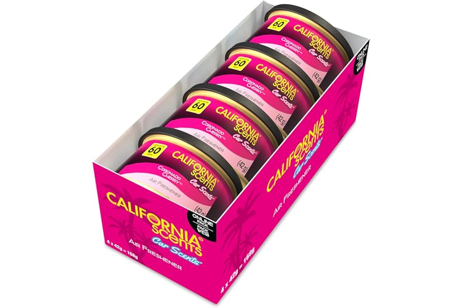 California Scents, Car Air Fresheners Can, Coronado Cherry Scent, Pack of 4, Strong Adjustable Long-Lasting Fragrance, Eliminates Odour
