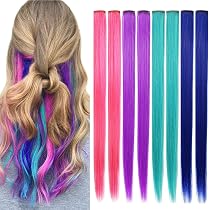 8-teilige Farbige Haarverlängerungen Für Prinzessinnen-Looks – Bunte Clip-Ins Für Party, Festival & Cosplay