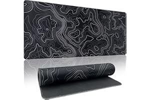 Zindoo Alfombrilla Ratón XXL Alfombrilla Escritorio 900 x 400 mm Topografía Negro Mejora la Precisión y la Velocidad con Base de Goma Antideslizante y Bordes Cosidos para Oficina, Estudio, Juegos